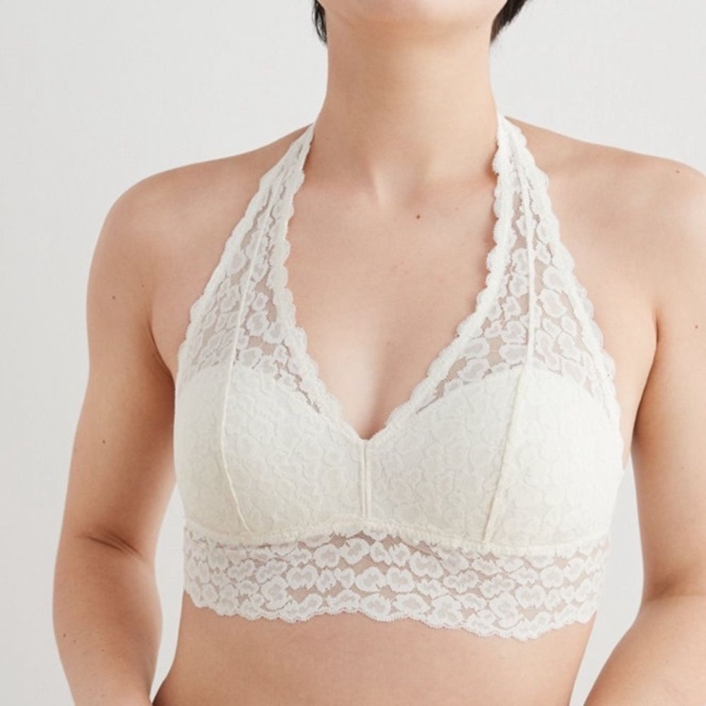 NWT Aerie Ivory Animal Lace Halter Bralette